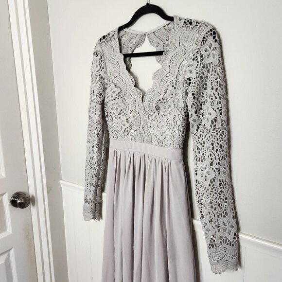 LULUS Awaken My Love Crochet Lace Chiffon Maxi Dress - Grey - Picture 7 of 8